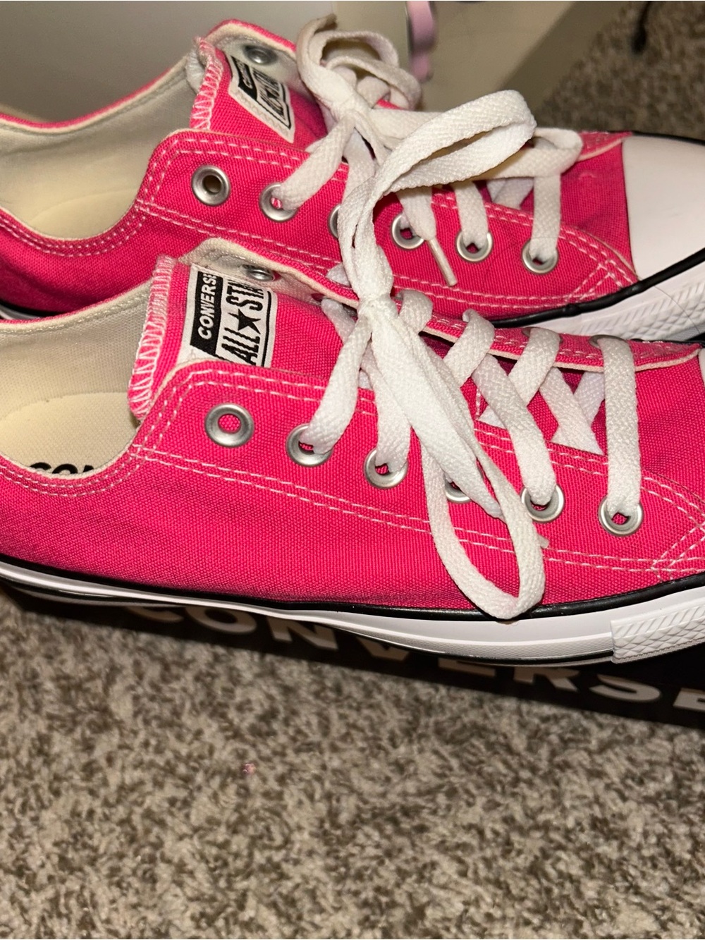 Converse Low Top Sneakers in Hot Pink and White - Picture 2 of 4